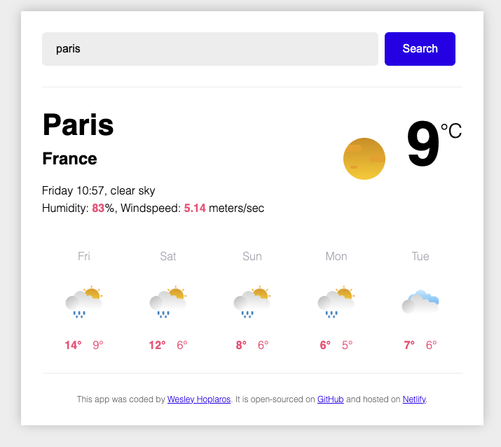 screenshot of weather app